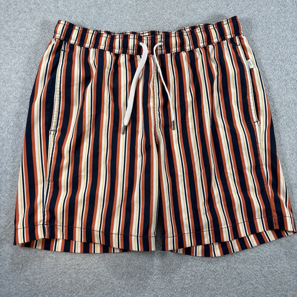 Onia Board Shorts Men Small Orange Blue Striped Charles 7" Swim Trunks